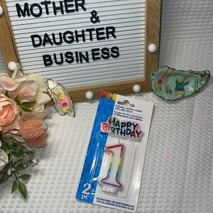 BIRTHDAY NUMBER "1" CANDLE With "HAPPY BIRTHDAY' Cake Topper 3" 1/Pk.